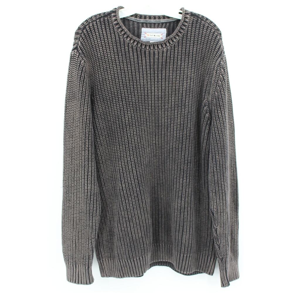 32 Bar Blues Sweater Mens XL Chunky Knit Roll Neck Gray Fisherman Cotton